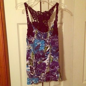 Floral and lace knit tank